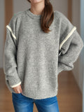 Contrast Trim Round Neck Dropped Shoulder Sweater