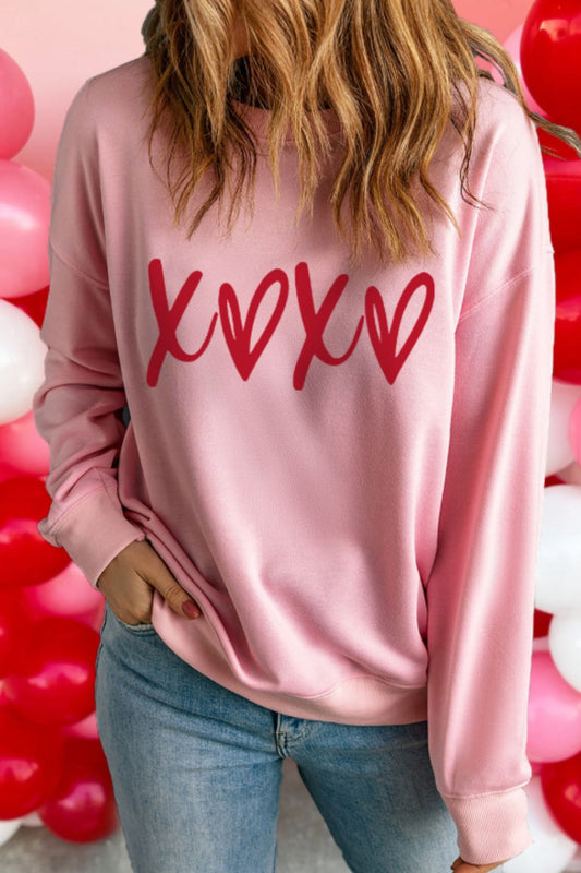 Valentine’s Day XOXO Round Neck Drop Shoulder Sweatshirt