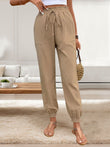 Tied Elastic Waist Pants with Pockets