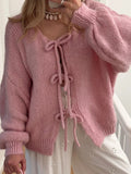 Tied Long Sleeve Dropped Shoulder Cardigan