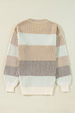 Striped Color Block Round Neck Long Sleeve Sweater