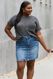 e.Luna Full Size Chunky Knit Short Sleeve Top in Gray