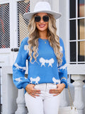 Bow Round Neck Dropped Shoulder Sweater