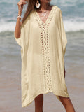 Cutout V-Neck Three-Quarter Sleeve Cover Up