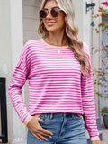 Striped Contrast Round Neck Long Sleeve Sweater