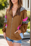 Leopard Zip Up Long Sleeve Hooded Jacket