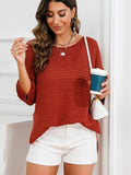 Rolled Round Neck Dropped Shoulder Slit Sweater