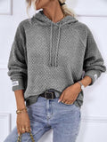 Texture Drawstring Long Sleeve Hooded Sweater