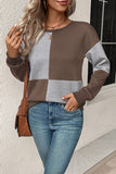 Textured Color Block Round Neck Sweatshirt