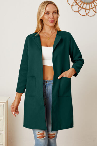 Open Front Pocketed Long Sleeve Coat