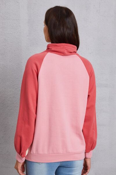 Color Block Drawstring Mock Neck Sweatshirt