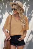 Swiss Dot Lace Trim Flutter Sleeve V-Neck Blouse