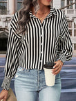 Striped Dropped Shoulder Smocked Wristband Shirt