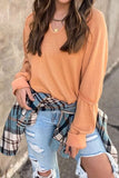 Waffle Knit V-Neck Long Sleeve T-Shirt