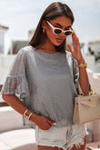 Sequin Cutout Round Neck Blouse