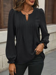 Notched Flounce Sleeve Blouse