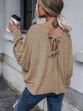 Full Size Round Neck Dropped Shoulder Tied T-Shirt