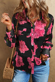 Flower Collared Neck Long Sleeve Shirt