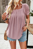 Eyelet Square Neck Puff Sleeve T-Shirt