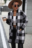 Plaid Dropped Shoulder Cardigan with Pocket