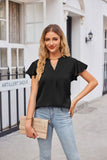 Notched Neck Flutter Sleeve Satin Top