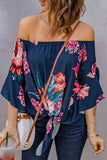 Printed Off-Shoulder Flounce Sleeve Top