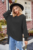 Ribbed Drop Shoulder Lantern Sleeve Sweater