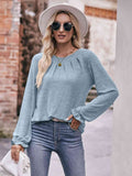 Double Take Long Flounce Sleeve Round Neck Blouse