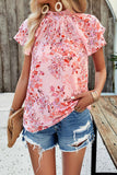 Printed Ruffled Mock Neck Blouse