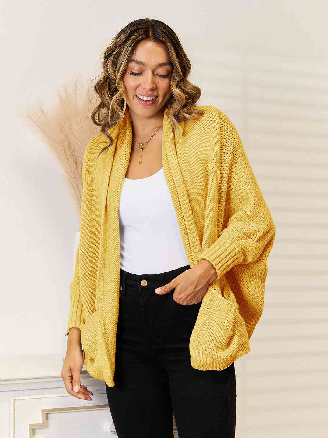 Open Front  Cardigan with Pockets