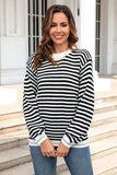 Striped Round Neck Dropped Shoulder Sweater