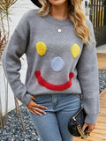 Smile Pattern Round Neck Dropped Shoulder Sweater