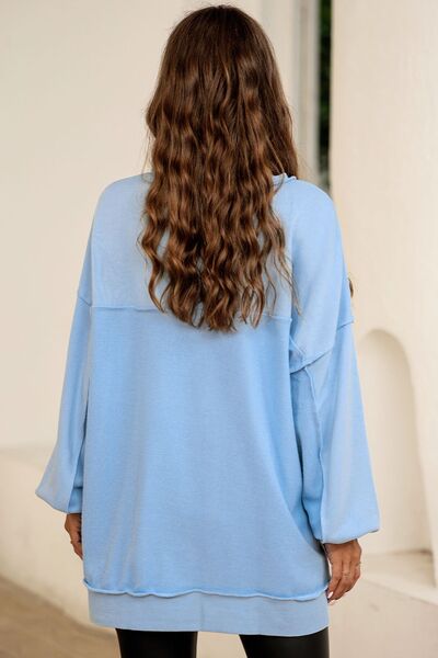 Buttoned Dropped Shoulder Sweatshirt