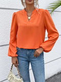 Notched Balloon Sleeve Blouse