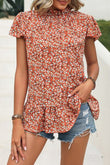 Ditsy Floral Mock Neck Short Sleeve T-Shirt