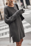 Round Neck Long Sleeve Slit Oversized Sweater