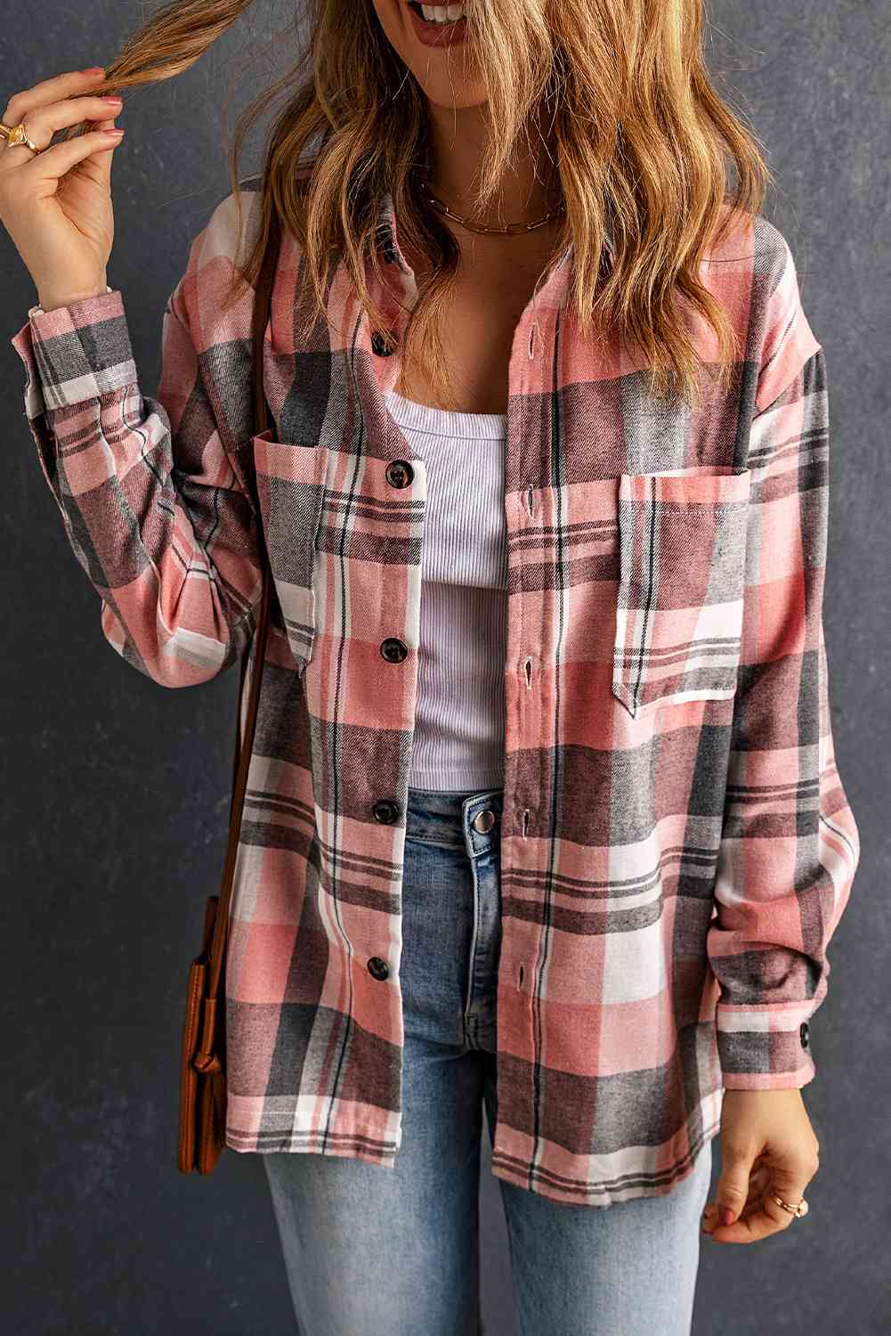 Double Take Plaid Dropped Shoulder Longline Shirt