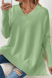 Slit V-Neck Dropped Shoulder Sweater