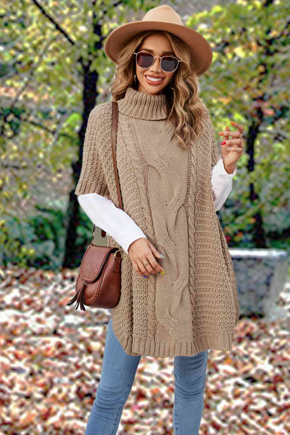 Turtleneck Slit Short Sleeve Sweater