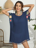 Tassel Boat Neck Flutter Sleeve Cover Up