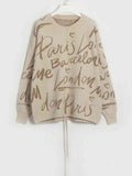 Letter Round Neck Drawstring Sweater