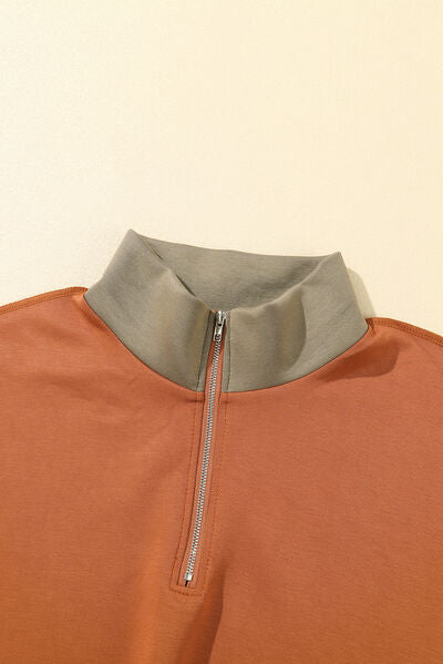 Color Block Exposed Seam Half Zip Sweatshirt