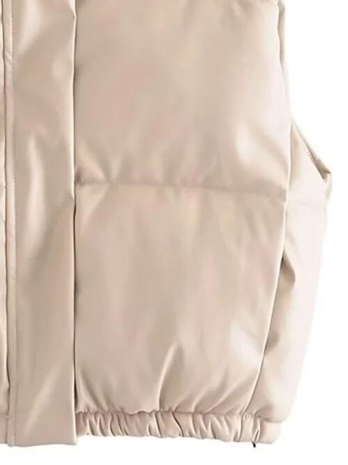 PU Leather Cropped Zip Up Drawstring Vest