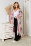 Multicolored Open Front Fringe Hem Cardigan