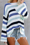 Striped Slit Round Neck Dropped Shoulder Sweater