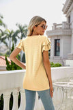 Eyelet Layered Flutter Sleeve V-Neck Top