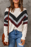 Contrast Round Neck Dropped Shoulder Sweater