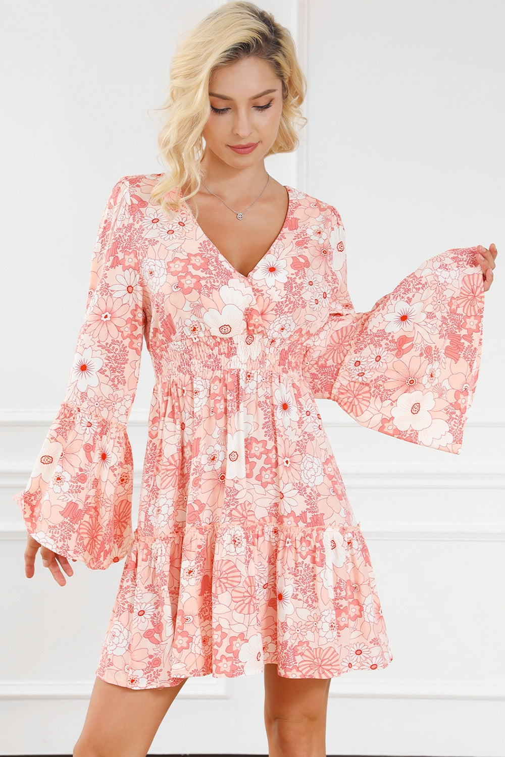 Layla Printed Flare Sleeve Mini Dress