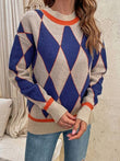 Geometric Round Neck Dropped Shoulder Sweater