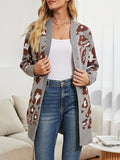 Leopard Open Front Dropped Shoulder Cardigan